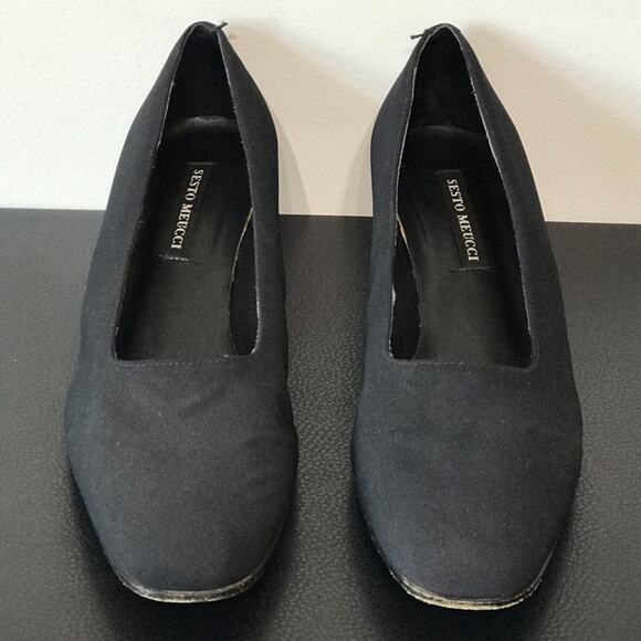 Sesto Meucci Italian Made Leather Sole Square Toe Low Block Heel Pump Blue 8.5 - Picture 7 of 16